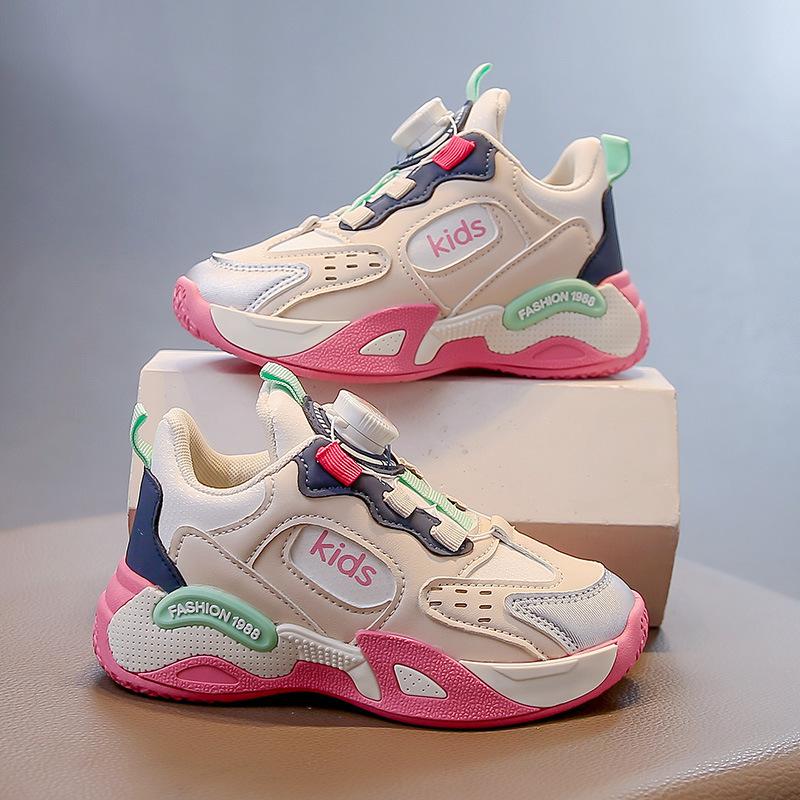 Children's sports shoes 2025 spring and autumn new girls casual shoes boys rotating button running shoes girls dad shoes