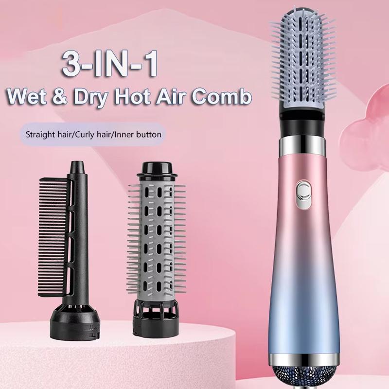 3-in-1 Haartrockner Tragbarer Kamm Ionischer Haarstreckbürste Heißluft Locken für Haarroller Föhn Schnelltrocknender Haarwickler Lockenwickler