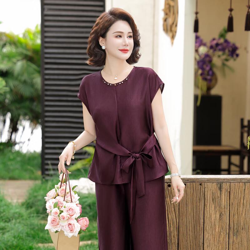 Women's Summer Two-Piece Outfit with Tie-Waist Top & Wide-Leg Pants