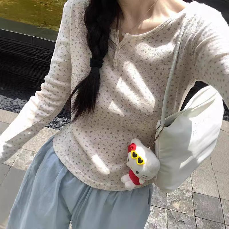 Spring floral collar button-on shoulder top women's small fresh versatile bottoming shirt chic long-sleeved shirt