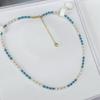 New Chinese Style Blue Turquoise Natural Freshwater Pearl Necklace for Women, Colorful Light Luxury Small Pleain Pearl Bead Bracelet Set