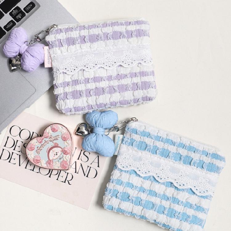 Korean Aesthetic Beauty Cosmetic Bag Breathable Cloud Pattern Lace Detailing Soft Portable Makeup Accessory