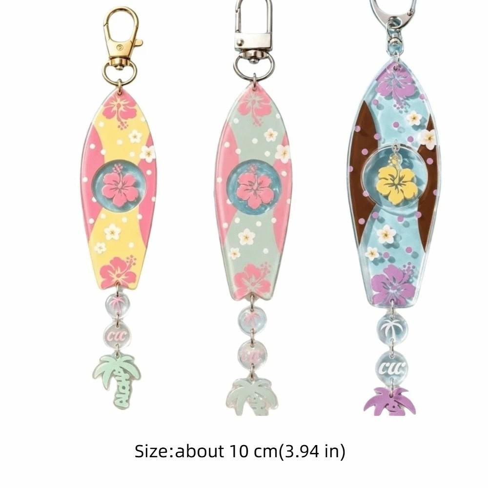 Hawaiian Surfboard Shaped Keychain Acrylic Palm Tree Keychain Creative Hibiscus Key Rings Beach