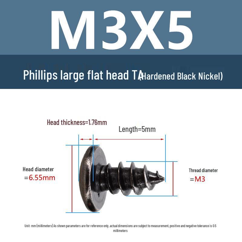 Yigu Black Nickel Hardened Phillips Flat Head Self-Tapping Screws M3-M5, Carbon Steel, Coarse Thread, Pointed Tail