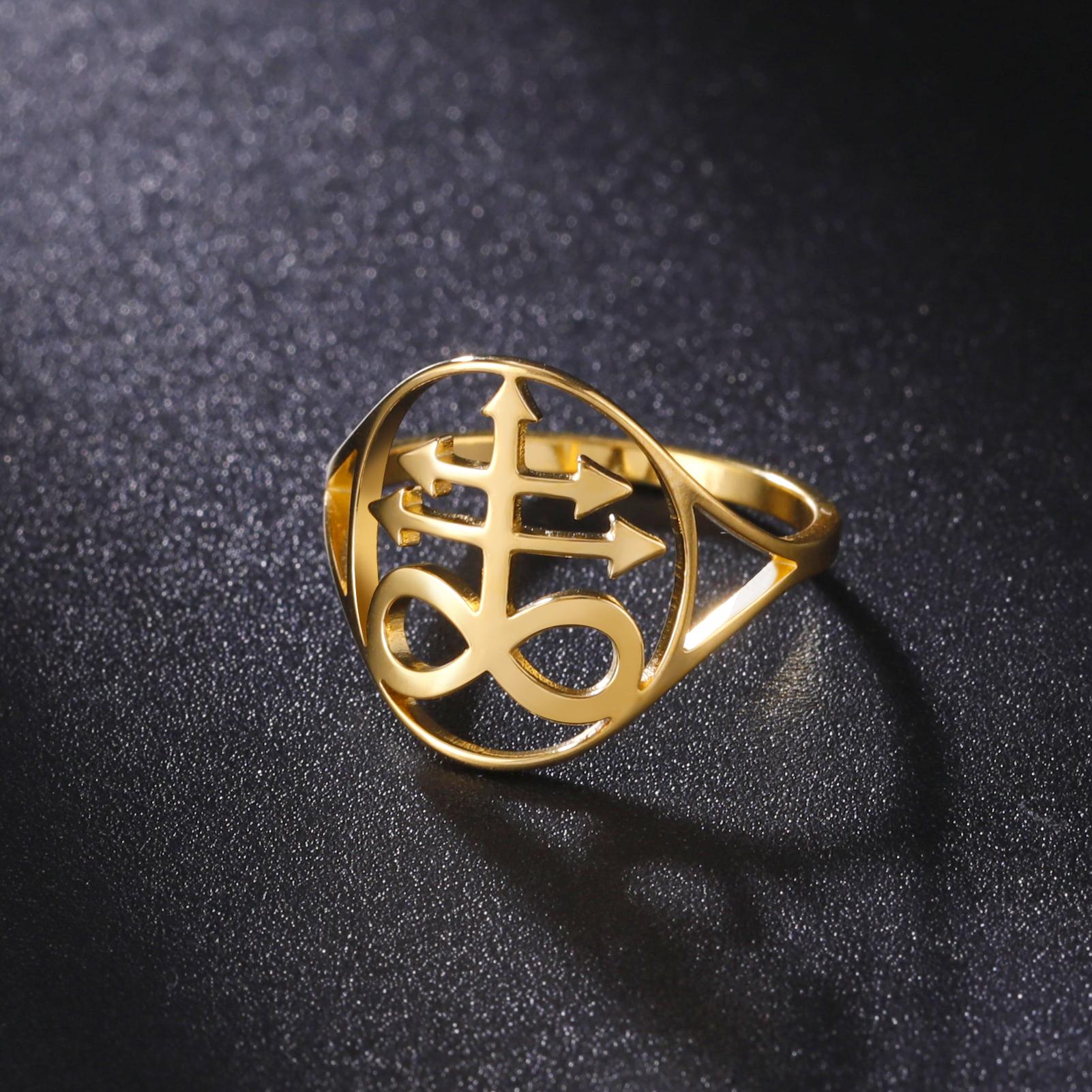 LIKGREAT Leviathan-Kreuz Satan-Ring für Männer Frauen Kirche des Satanischen Symbols Talisman Amulett Dämon Teufel Siegelringe Schmuck 8 black