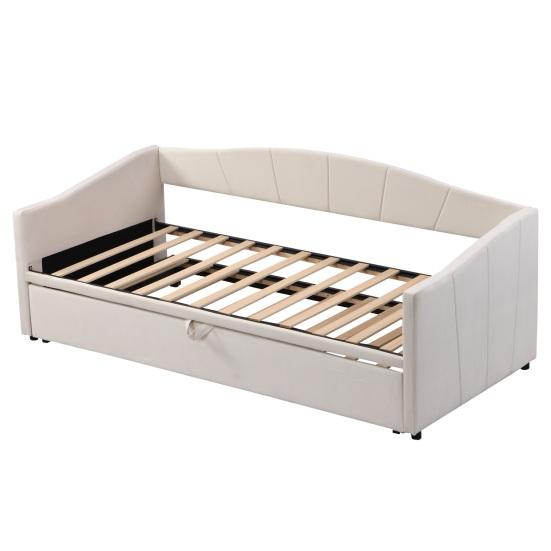 Upholstered Bed Extendable Sofa Bed 90/180x200cm with Slatted Frame, Multifunctional Bed Made of Skin-Friendly Velvet Fabric
