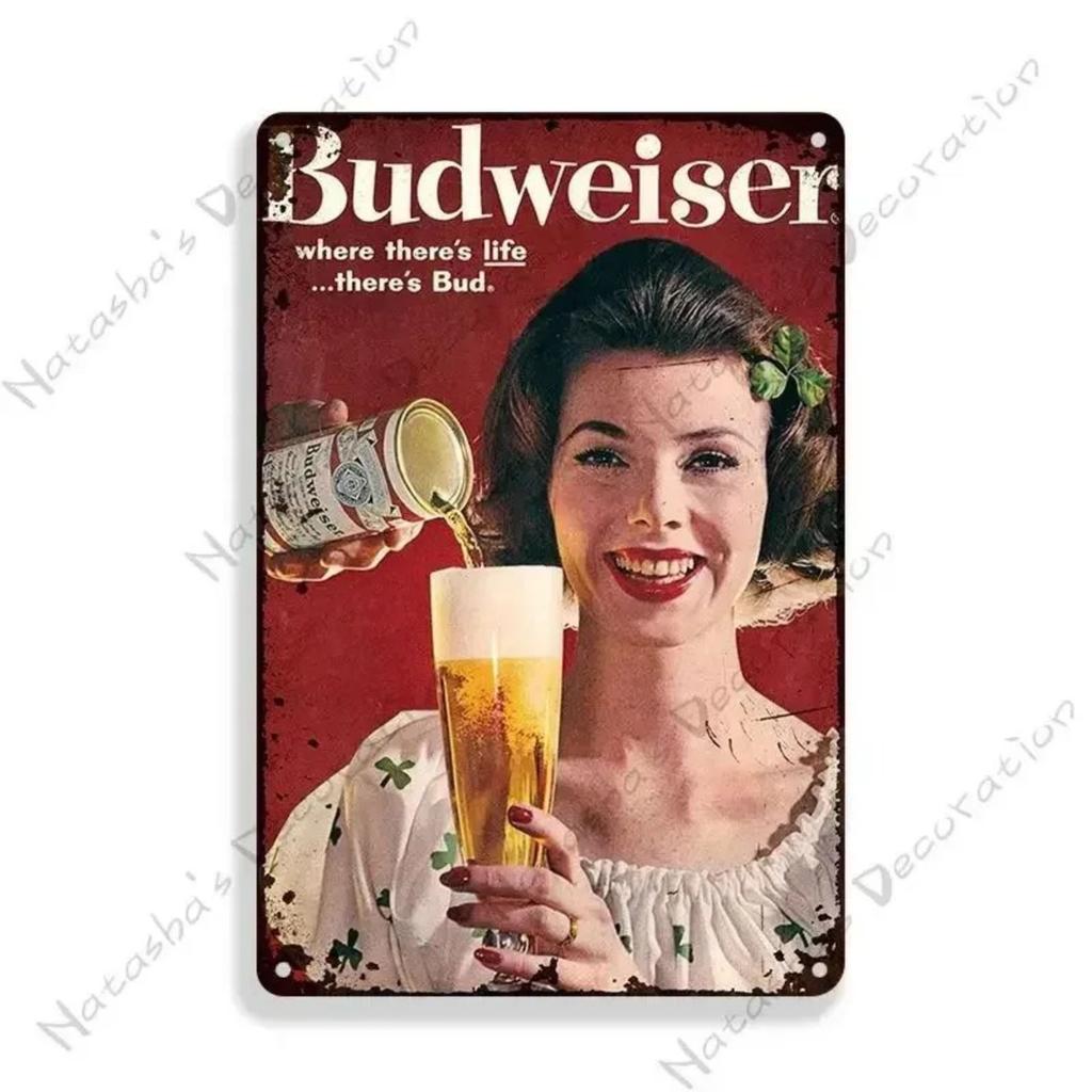 Budweiser Beer Metal Tin Sign 30x20cm, Vintage Advertising Wall Decor