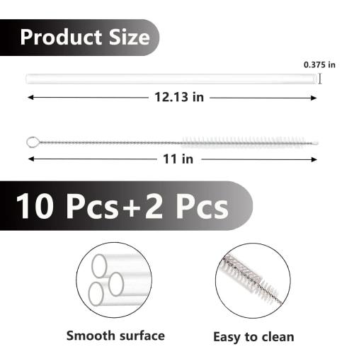 Stanley Replacement Straws for 40oz and 30oz Tumblers, 10 Reusable Long Clear Plastic Straws & 2 Cleaning Brushes, Compatible with Stanley Cups and St