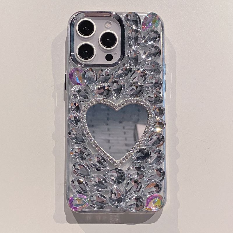 Full diamond mirror, suitable for Samsung A15 mobile phone case S24 luxury makeup mirror S25Edge premium ins women's models