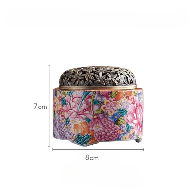Ceramic Incense Burner Incense Holder House Indoor Desktop Decoration Creative A Hundred Flowers Bloom Enamel Incense Censer