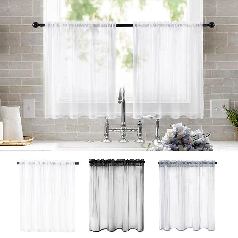 1Pc Cafe DIY Window Drapes Net Voile Weave Tier Tulle Kitchen Polyester Short Sheer Curtains