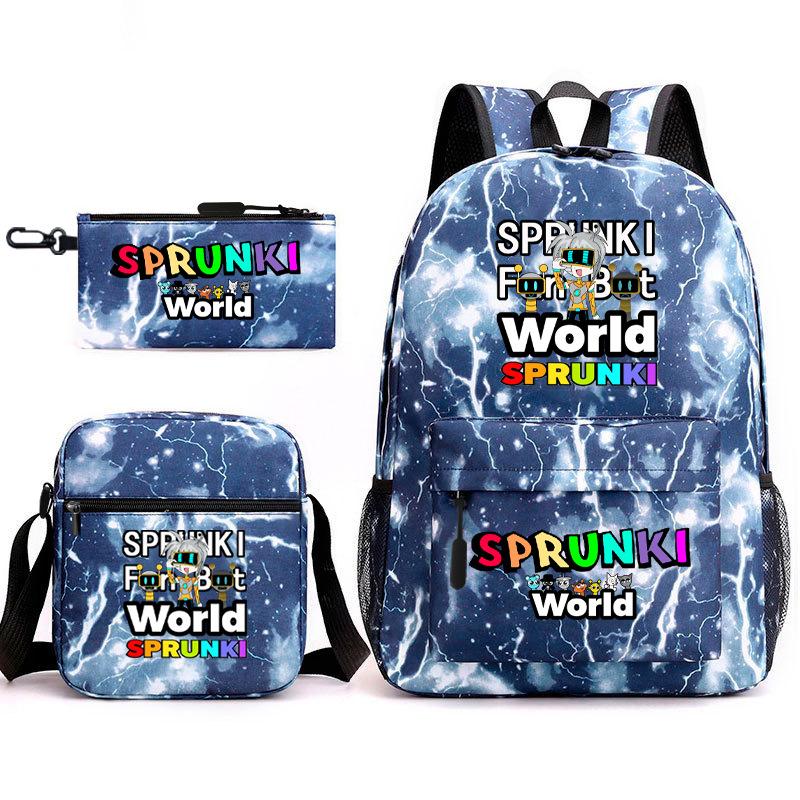 New rhythm box game merchandise primary school bag sprunki cartoon starry sky backpack 3-piece set D