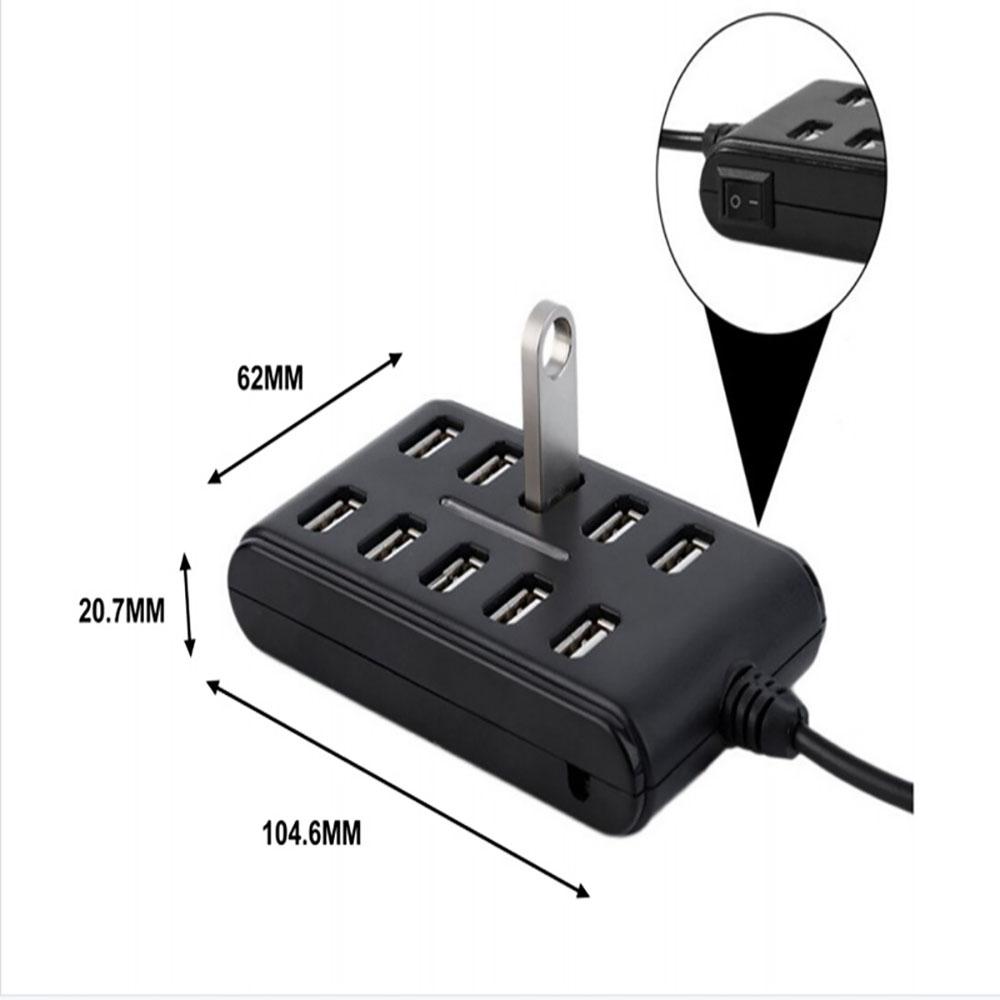 1 Piece 10-Port Hub USB 2.0 High Speed Multiple Splitter Adapter Extension Cable