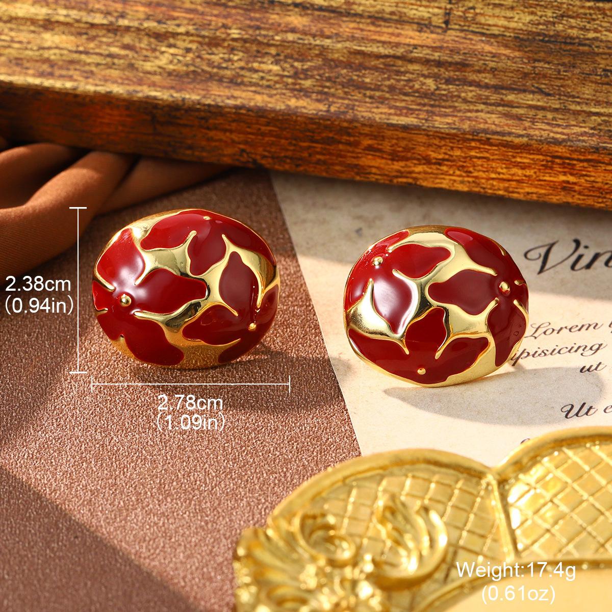 Vintage enamel Christmas stud earrings New Year s red coffee love geometric earrings temperament silver needle earrings