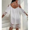 Hollow Lace One Shoulder Strap Sexy Solid Color Loose Casual Vacation Beach Sunscreen Swimsuit Cover Up
