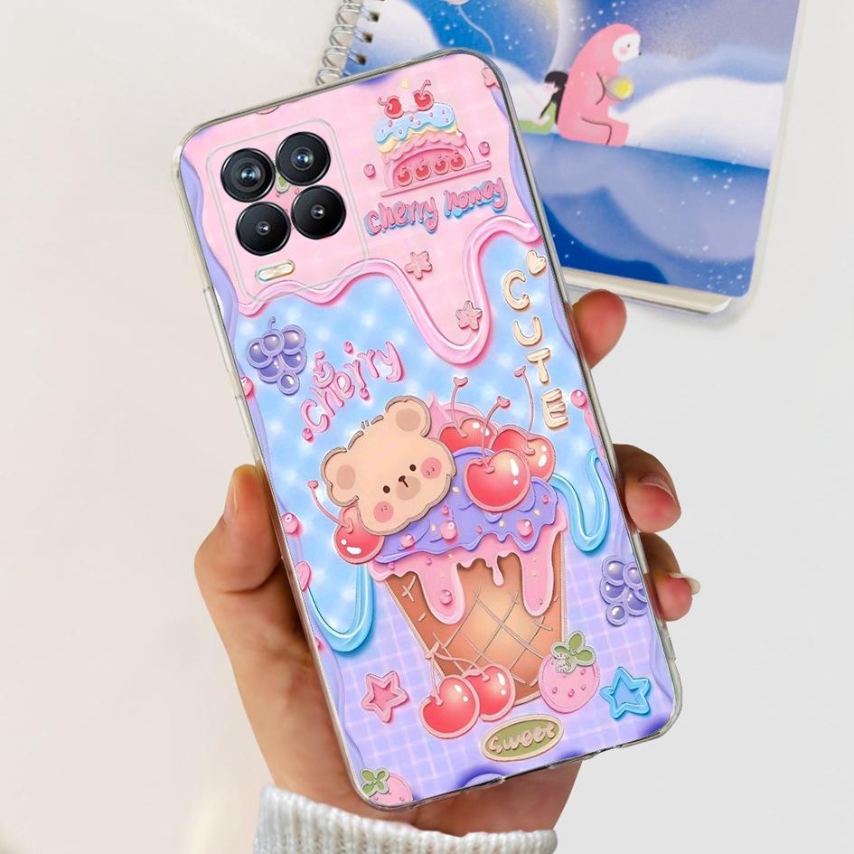 For Realme 8 Pro Case Fashion Flower Love Heart Soft Silicone Clear Cover For Realme 8 5G RMX3241 Funda on Realme8 RMX3085 Coque