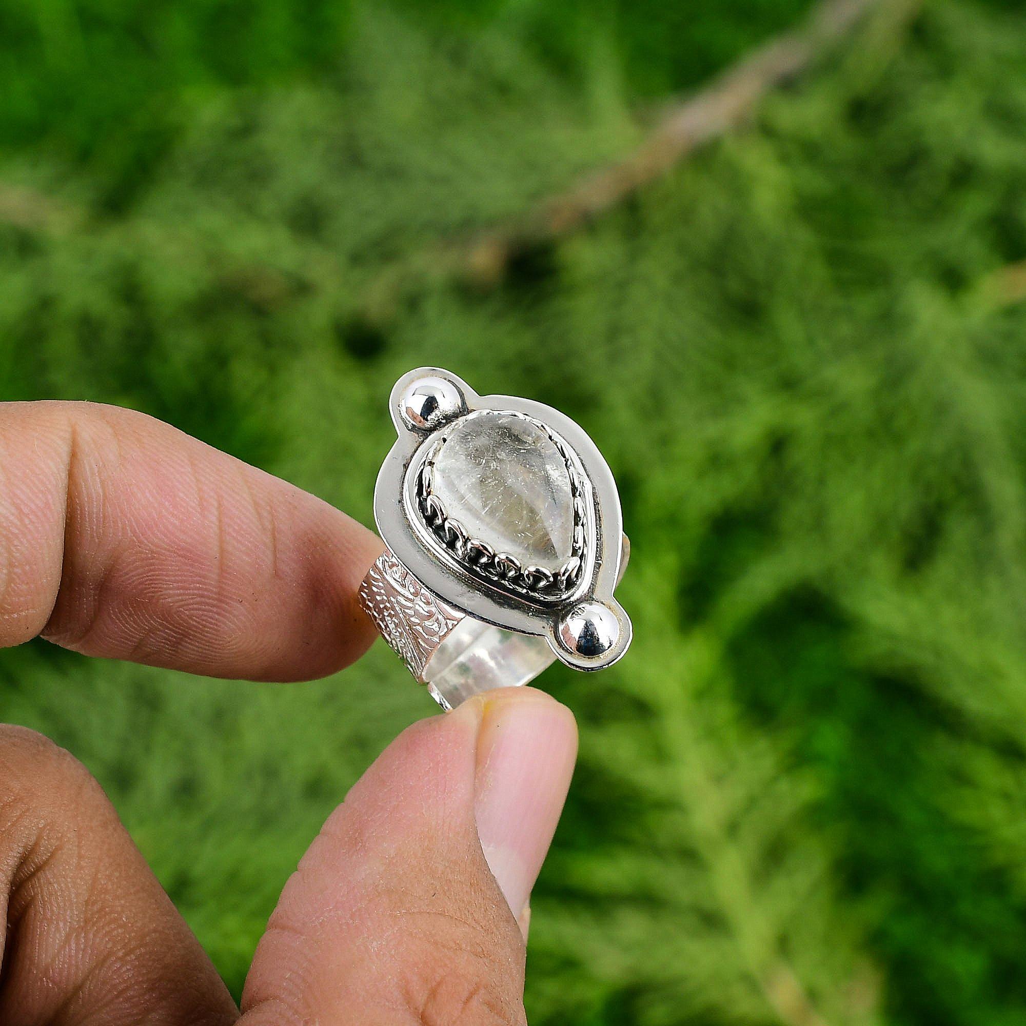 

Подарок на годовщину для нее Натуральный лунный камень Заявление Регулируемое кольцо Серебро 925 пробы Adjustable