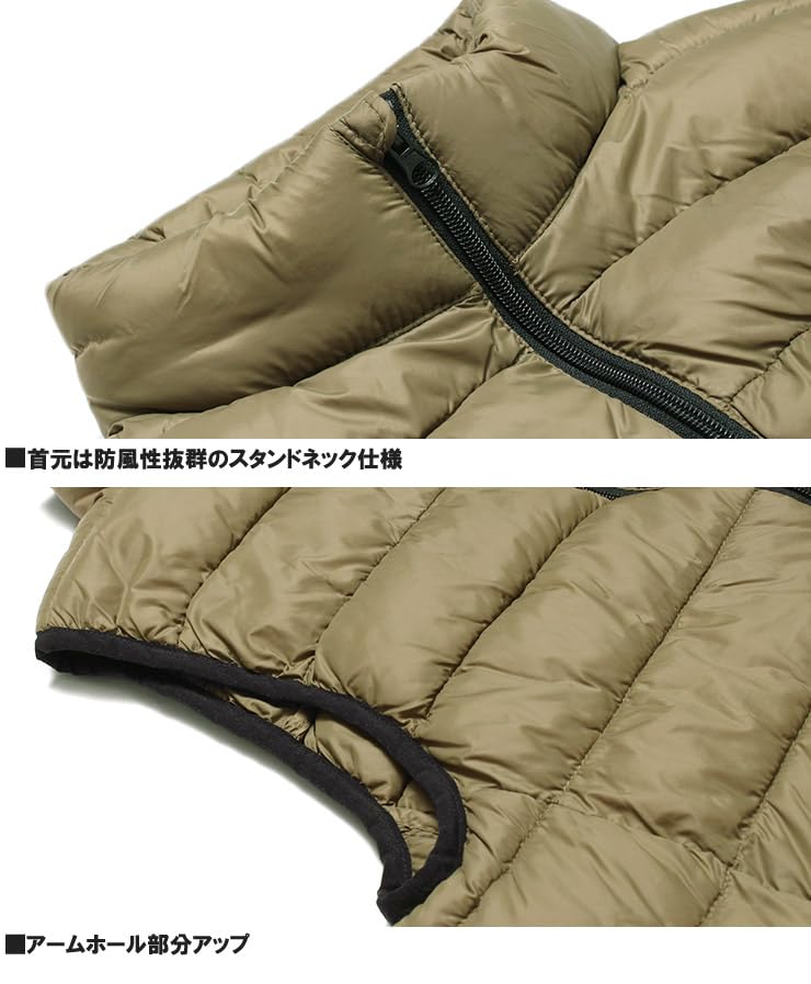 One Colors Padded Down Large Size Orange Men's Vest, Size, Nylon, Water-Repellent, Photothermal, Stand-Up Jacket, 3L, (10)