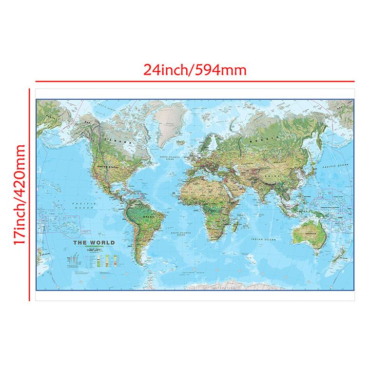 Póster de Mapa Físico Mundial Grande y Detallado Atlas de Geografía de Alta Definición para Decoración de Hogar y Oficina Mural Educativo para Aula Arte Mural