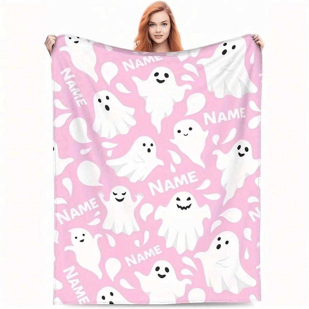 Halloween Flannel Blanket, 3D Printed Anime Ghost Throw Blanket, Skin‑Friendly for Bedroom Sofa, Multiple Size Single Twin King