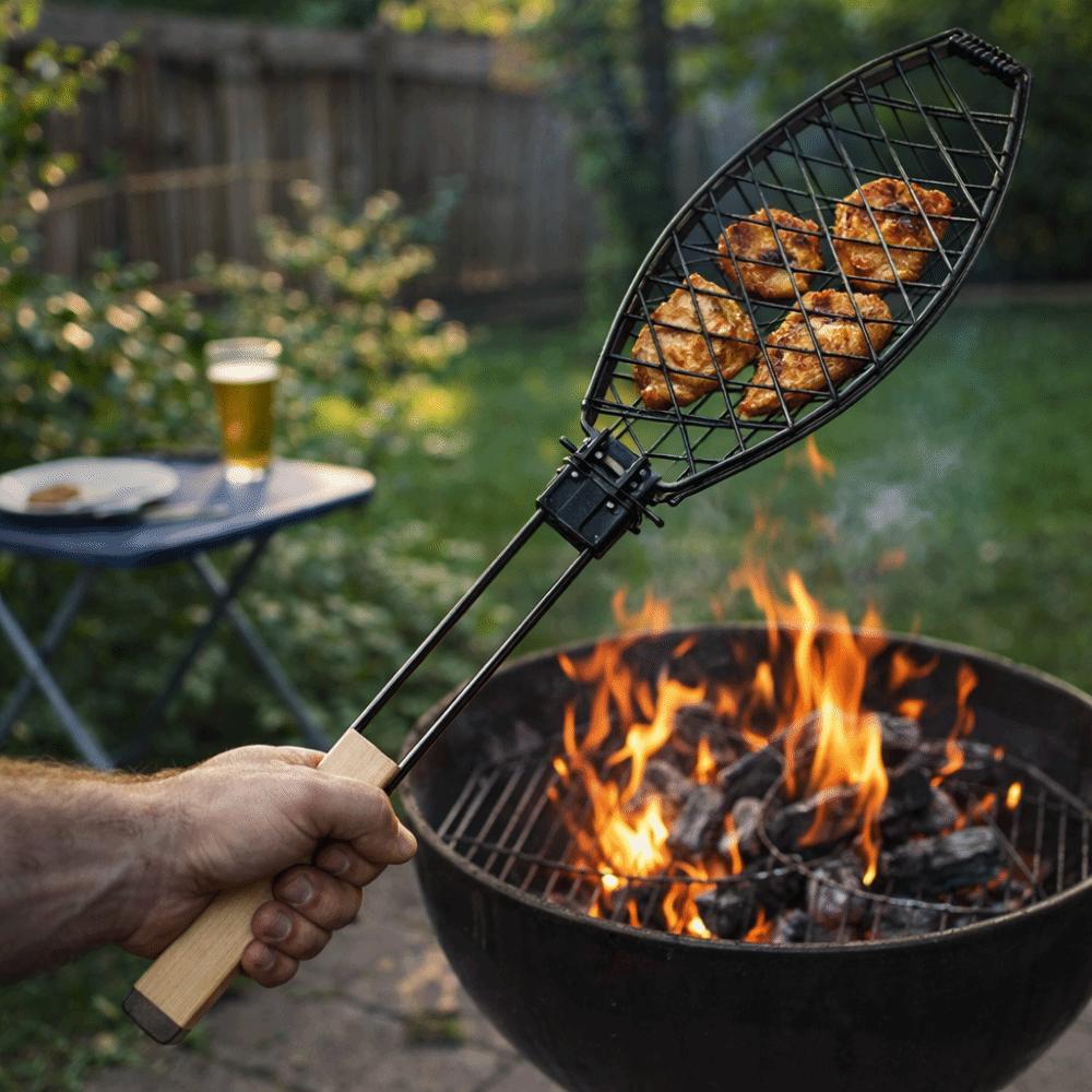 Folding Handle Grilled Fish Net Nonstick Barbecue Mesh Grilling Basket  DIY Cooking
