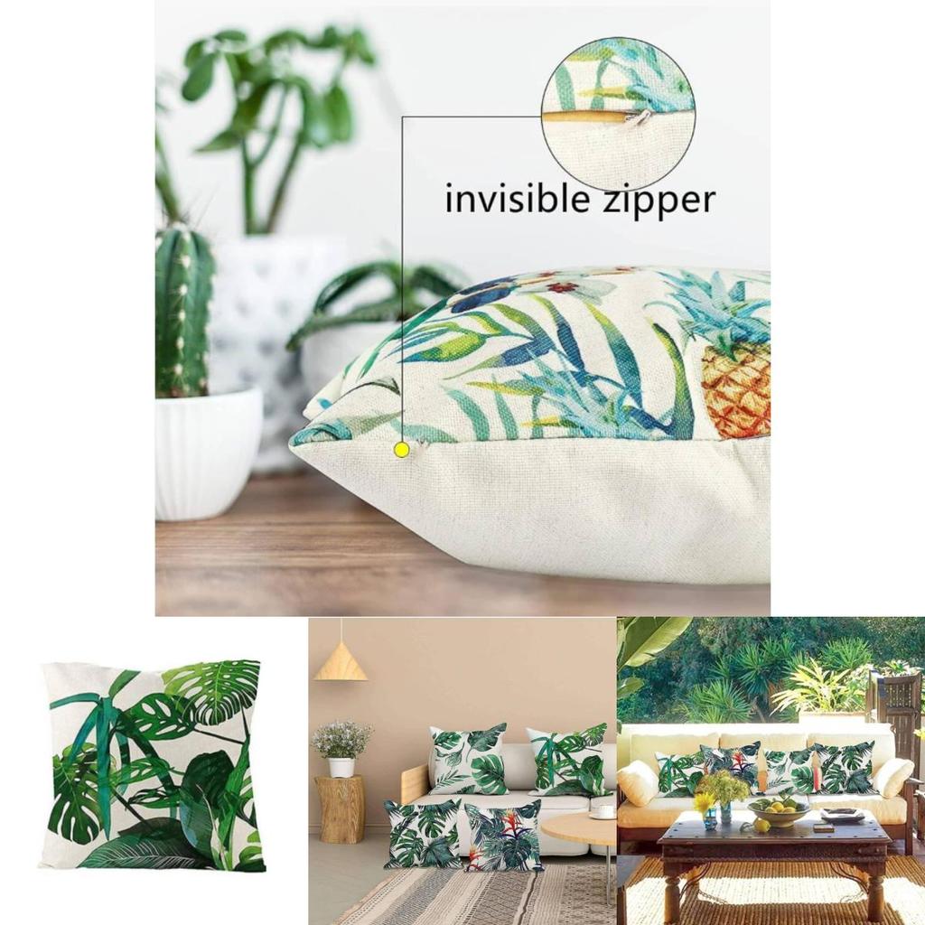 Green Garden Outdoor Cushion Covers Set With Linen Fabric For Patio Lounge Decor