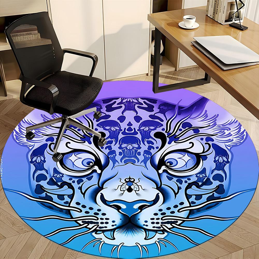 1pc Tiger Skull Office Round Area Rug, Indoor Mat Suitable For Office, Under Office Chairs Bedroom Living Room Home Decor, Room Deco