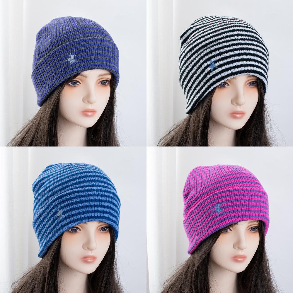 High-value striped stack hat women's autumn and winter warm new cold hat double-layer knitted wool hat