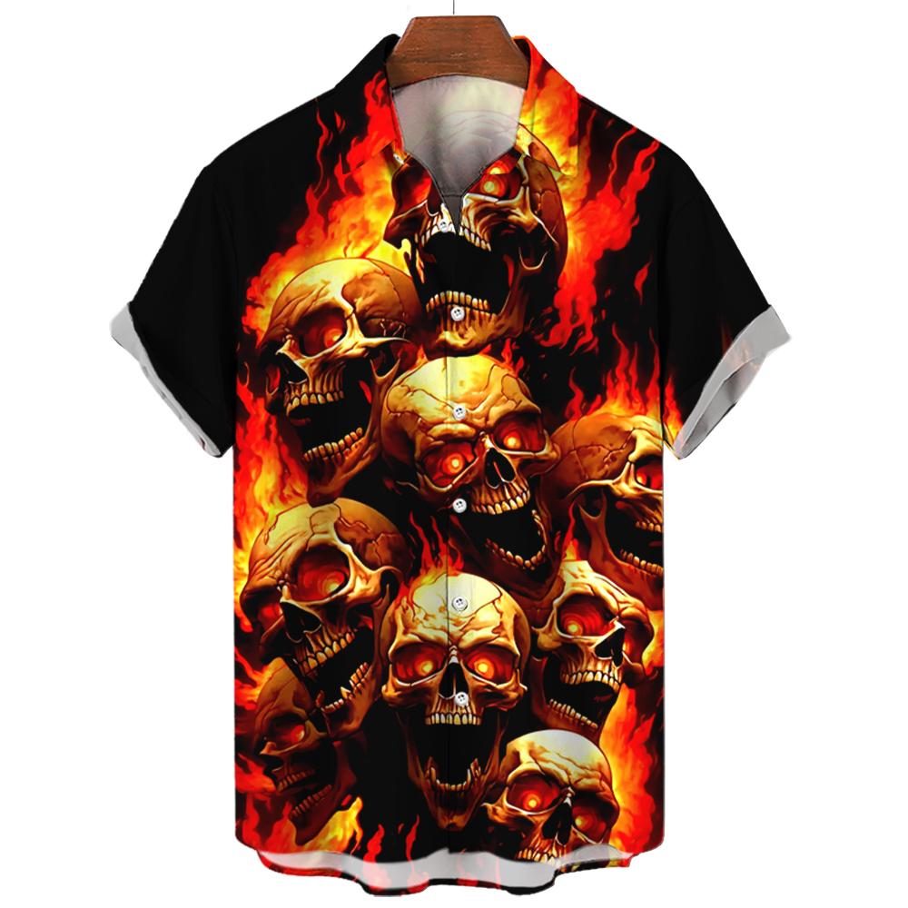 New Vintage Skull Men's Shirts Lapel Streetwear Shirt For Men Street Hip Hop Short Sleeve Top Party Summer Hawaiian