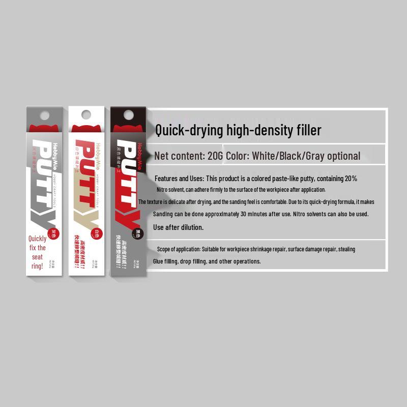 Meow Artisan Model Repair Putty - High-Density Gap Filler for Gundam, Military Models, and Figures In Black, White, Grey.