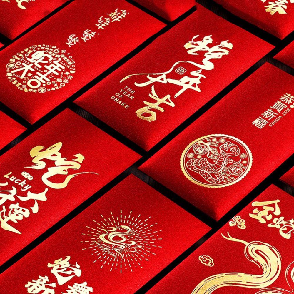 6pcs Cartoon Red Envelope Bag Paper Luck Pocket New Year Blessing Red Packet  Gift