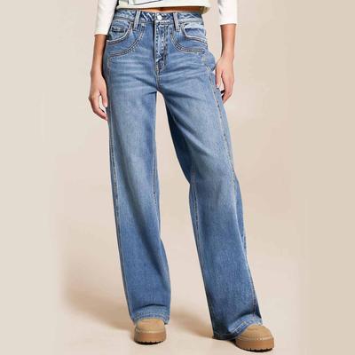 Women's Wide Leg Jeans Casual Highwaist Straight Denim Pants With Pockets