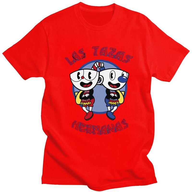 

Индивидуальная футболка Cuphead Las Tazas Hermanas для мужчин, футболка из чистого хлопка, повседневная футболка с коротким рукавом, футболка с рисунком из игры, приталенная S