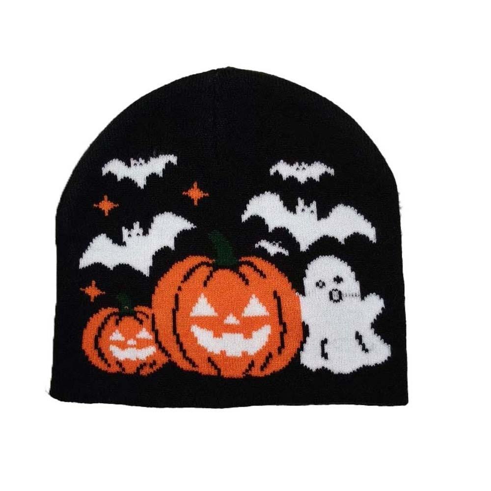 Thermal Halloween Beanie Elastic Pumpkin Bonnets Jacquard Knit Cap Ghost Skullies Youth