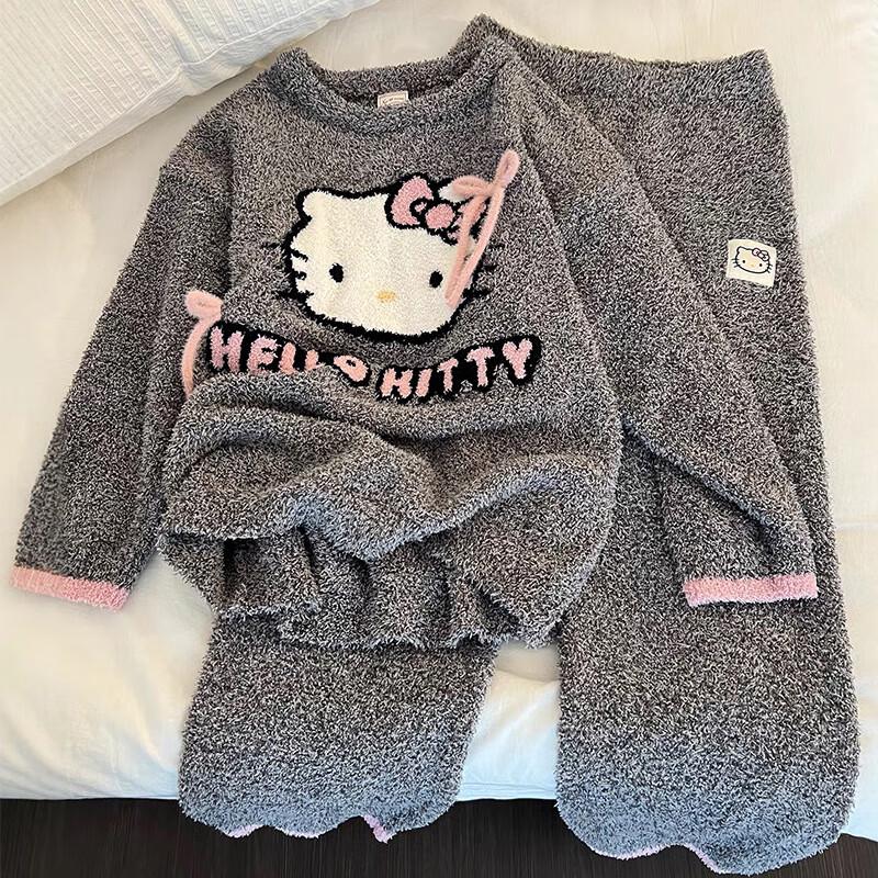 Yuzhaolin Women s KT Cat Cartoon Plush Pajama Set One Size