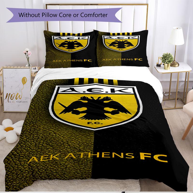 3-teiliges Bettbezug-Set (1 * Bettbezug + 2 * Kissenbezug, ohne Kern), AEK Athen FC Print Weiches Ganzjahres-Bettwäscheset, Schlafzimmerdeko Geschenk