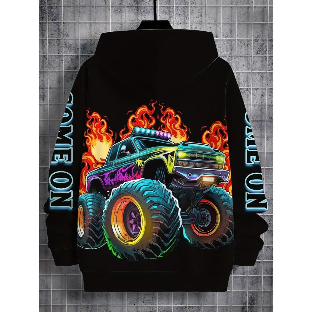 Fashionable Boy's Cool Colorful Car Pattern Digital Fun Print Casual Outdoor Comfortable Top