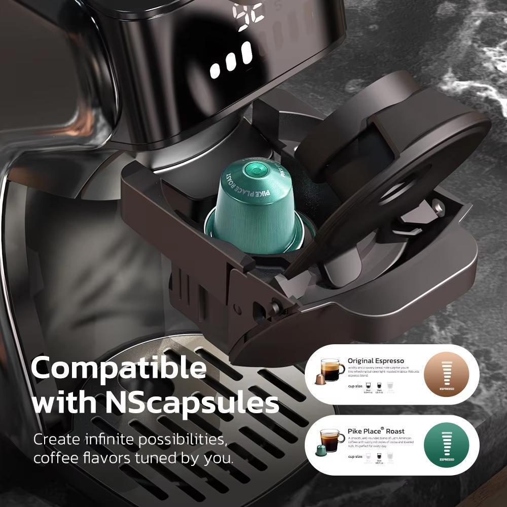 6in1 Capsule Coffee Machine Hot/Cold Multiple Espresso Cafetera Cappuccino Coffee Maker Dolce Gusto Nespresso Powder H1B