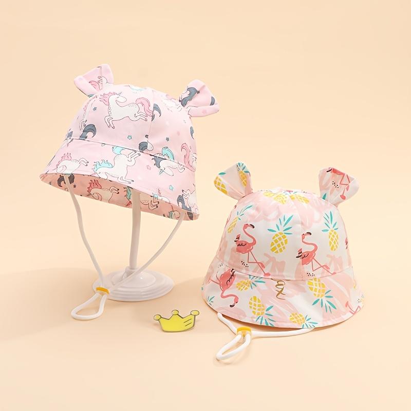 

2Pcs Baby Sun Hat 48-50cm Cute Animal Ears Bucket Hat with Adjustable Chin Strap Soft Cotton Summer Beach Cap for 6-24 Months Size 48