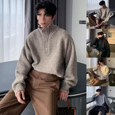 Herren Rollkragen Knopfleiste Strickpullover - Herbst/Winter Warme Oberbekleidung, Locker & Lässiger Stil
