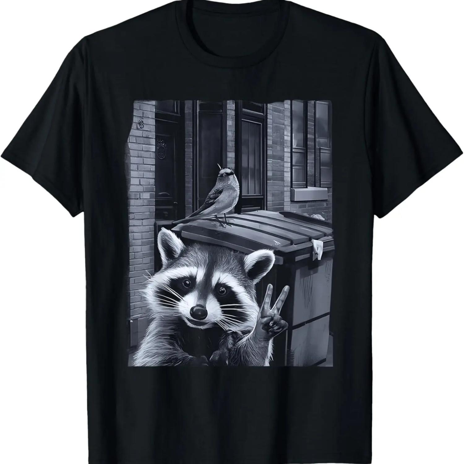 Funny Raccoon Selfie With Trash Can T-Shirt S чёрный
