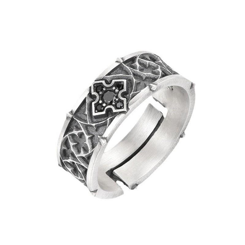 Adjustable Sterling Cross Flower Ring Men Women Vintage Geometric Minimalist Finger