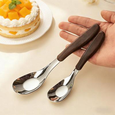 Wood Grain 304 Stainless Steel Children's Dessert Spoon and Ladle Set