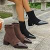 Women Ankle Boots Chunky Mid Heels Shoes Woman Pointed Toe Trend Shoes Winter New Goth Walking Chelsea Boots Botas De Mujer