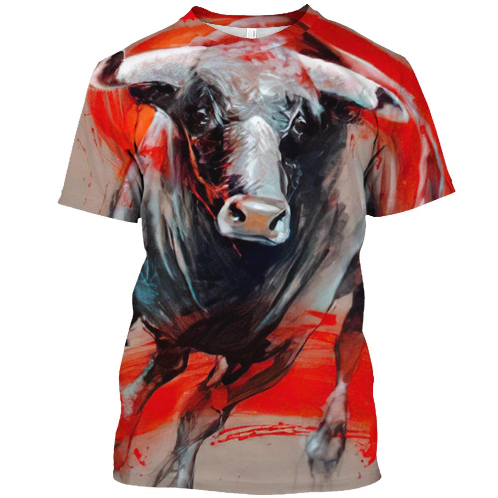 Fashion Kids T-shirt Funny Animal Cow Pattern Print Short-sleeved Bullfight Tops Tees Casual Girl T-shirt Boy Streetwear