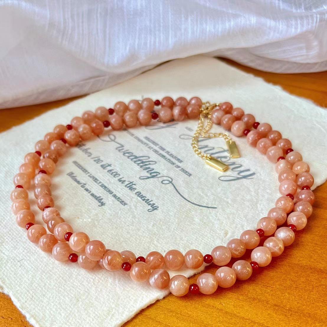 Vintage 8Mm High Quality Natural Sunstone Necklace Mix And Match Chalcedony Collarbone Chain Maillard Wind Autumn