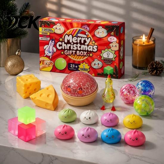 Holiday Countdown Surprise Gifts Squeeze Toys Advent Calendar, Soft Bun Sensory Fidget Toys, Christmas Stocking Stress Relieving for Office