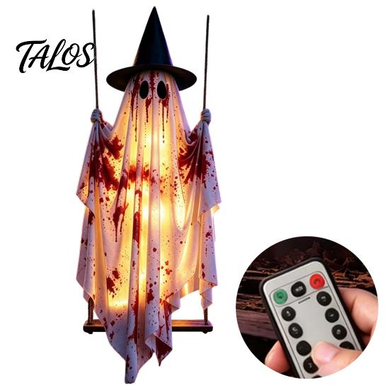 Trick or Treat Party Supply Hanging Swing Ghost Halloween Decoration, Spooky Light Up Large Swinging Front Porch Holiday Display with Blood Fabric for