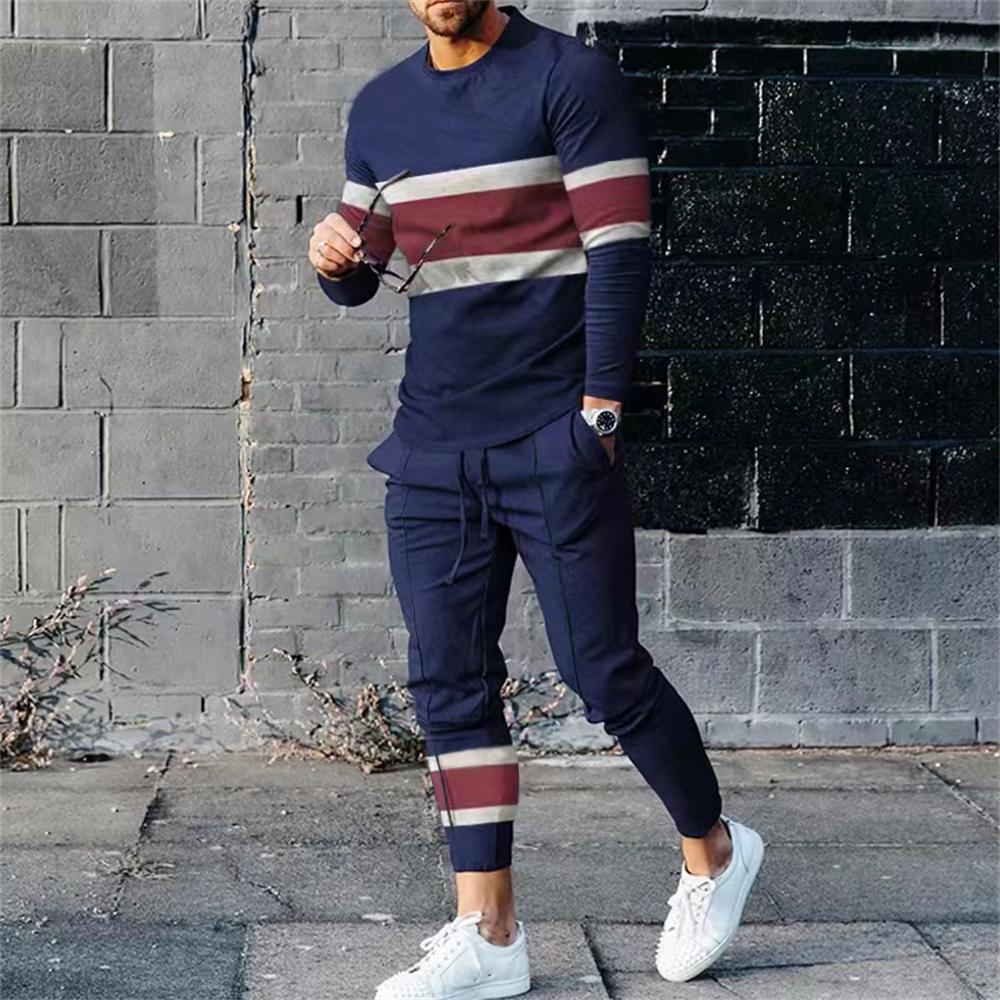 Men Spring And Autumn Vintage Tracksuit Casual Long Sleeve T-Shirt+Pants Suit two-Piece Set Man Clothing 2024 Street Sportswear