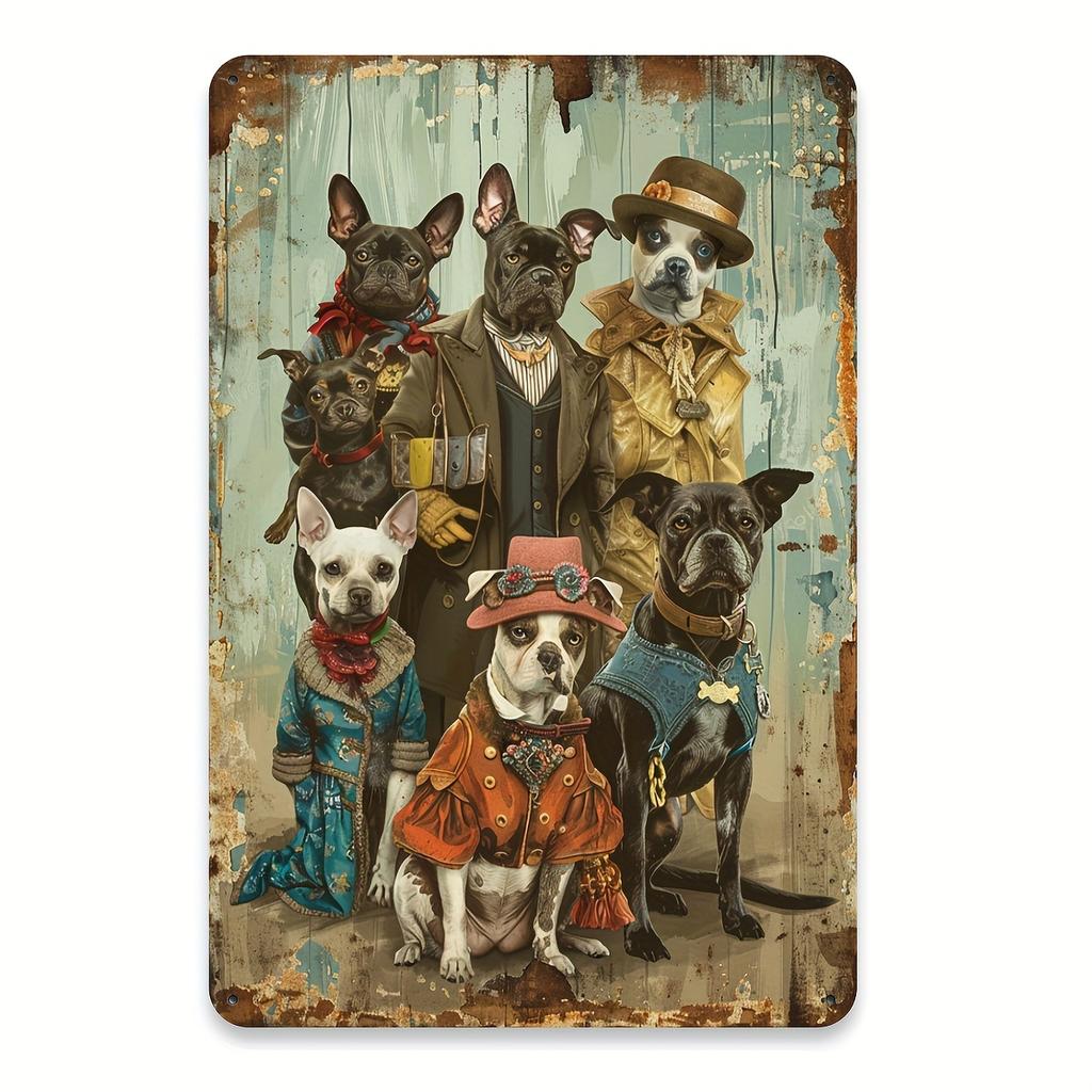 Vintage French Bulldog Artistic Iron Sign Gentlemen DogsFoil Carving Gift for Dog LoverCafe Garage Home Decor Popular Gift